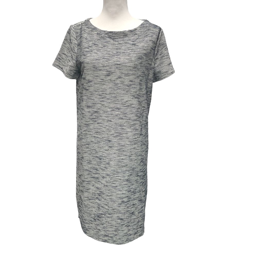 Chico's Womens Nautical Striped T-Shirt Dress Size M Navy Blue White Terry Cloth